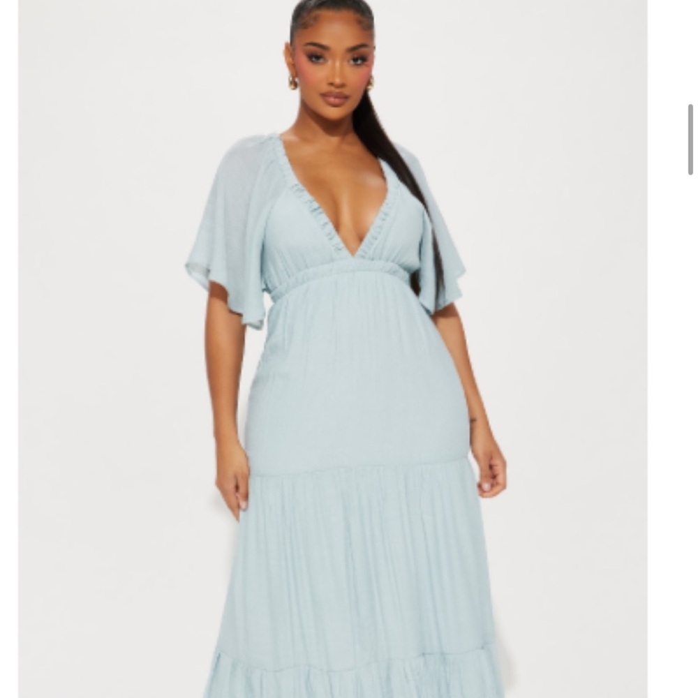 Elena ruffle fashion nova Light Blue Maxi Dress